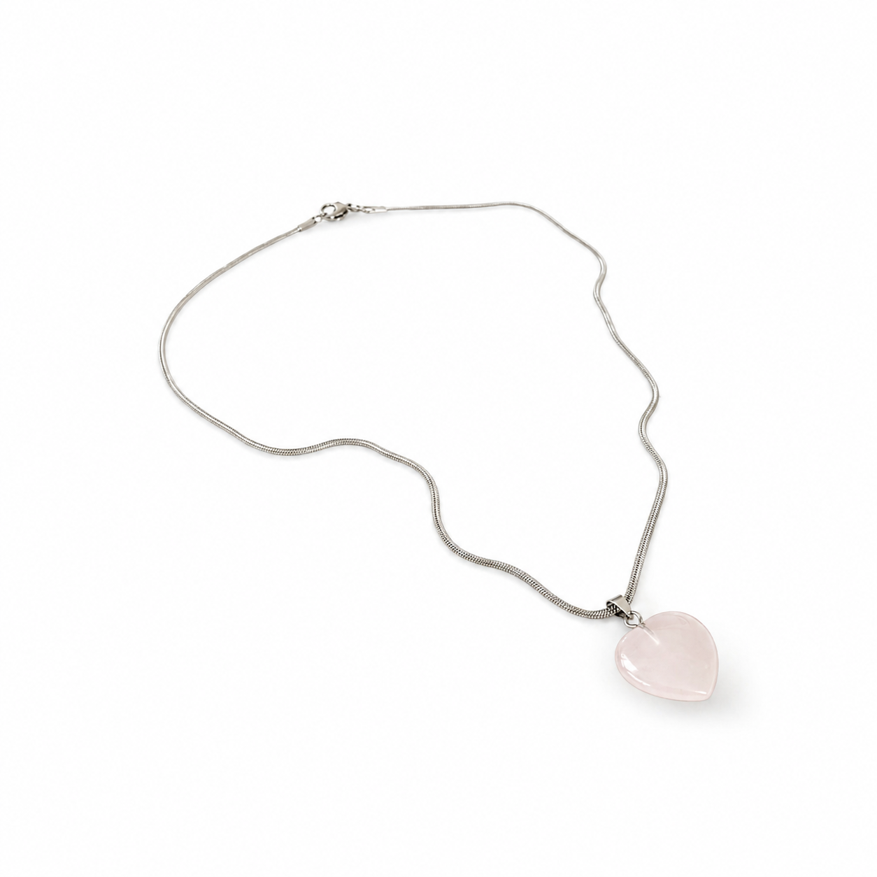 Collar de acero inoxidable con dije de cuarzo rosa