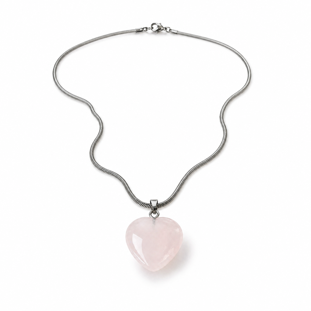 Collar de acero inoxidable con dije de cuarzo rosa