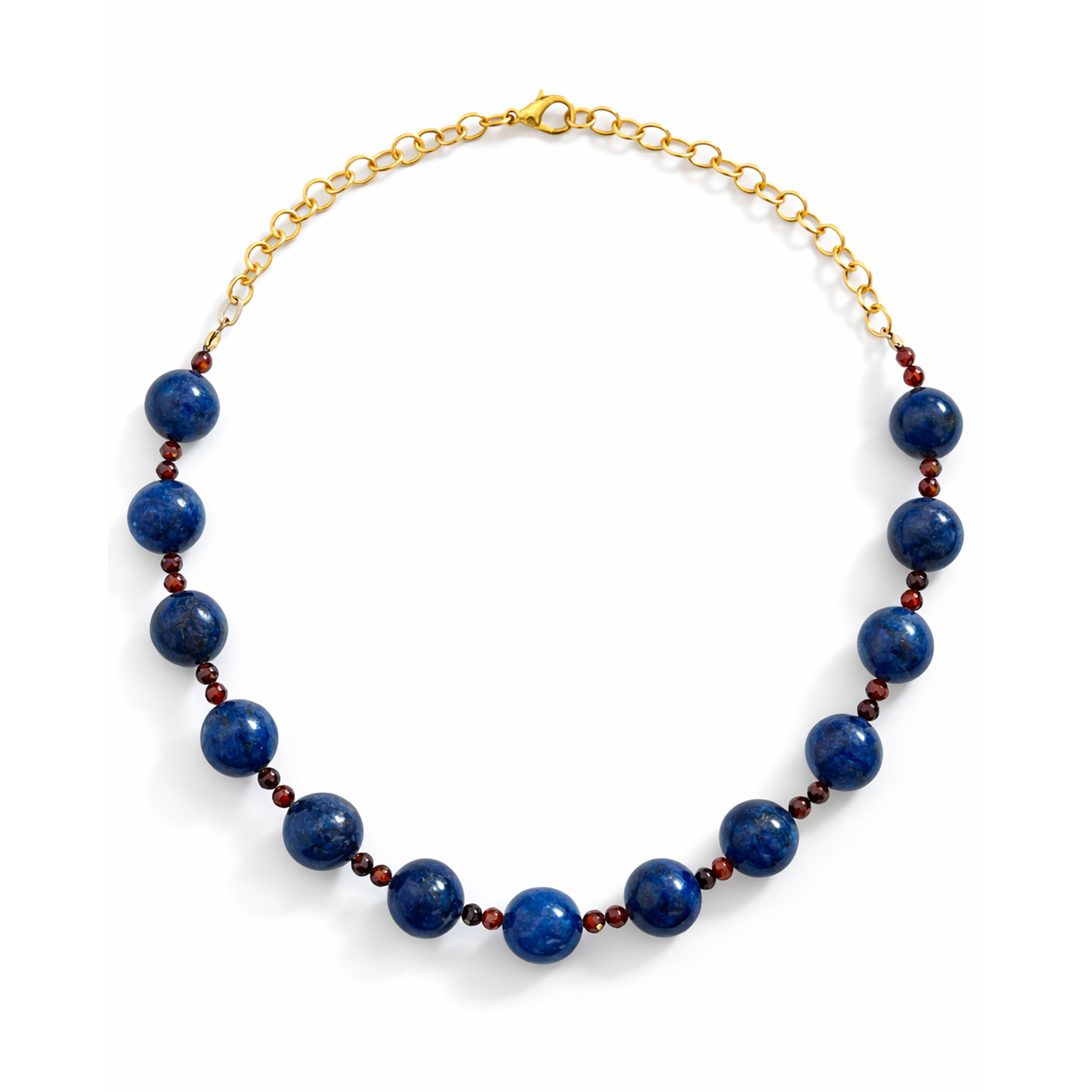 Collar de lapislázuli, circonias y cadena en chapa de oro.