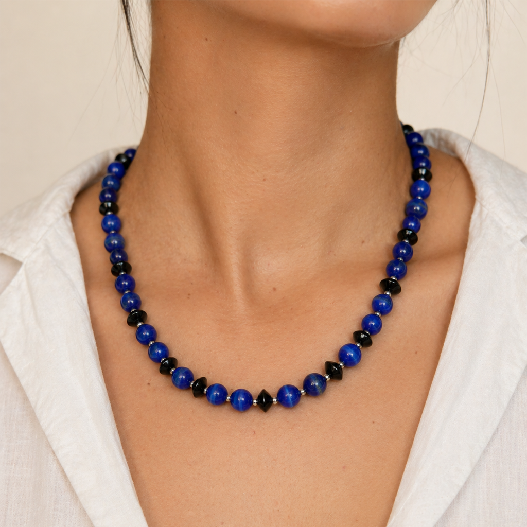 Collar con ojo de gato, ónix y cristal Miyuki