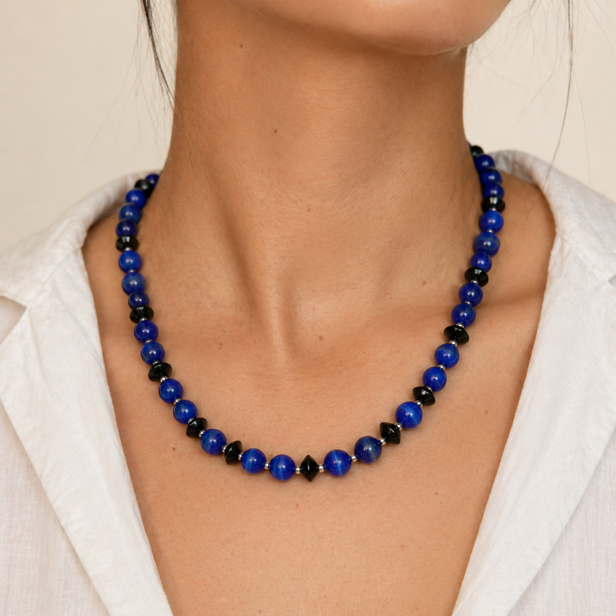 Collar con ojo de gato, ónix y cristal Miyuki