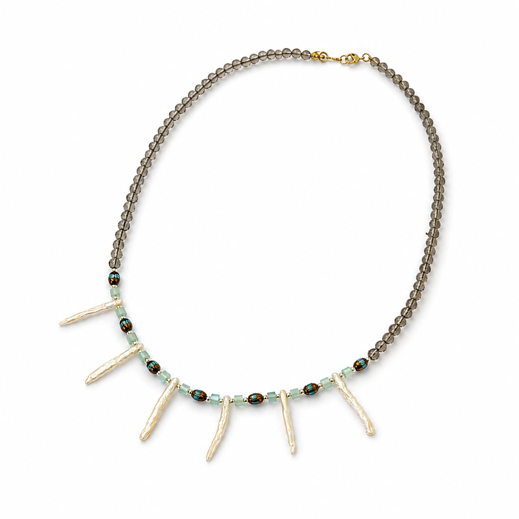 Collar con ojo de gato, perla barroca y cristal Victoria