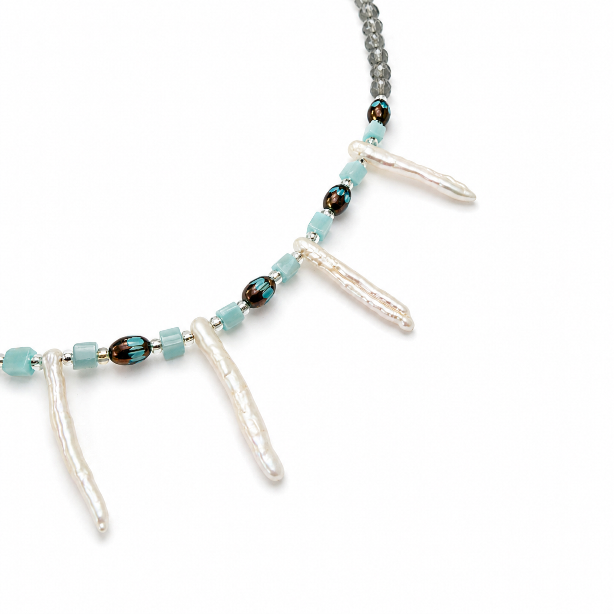 Collar con ojo de gato, perla barroca y cristal Victoria