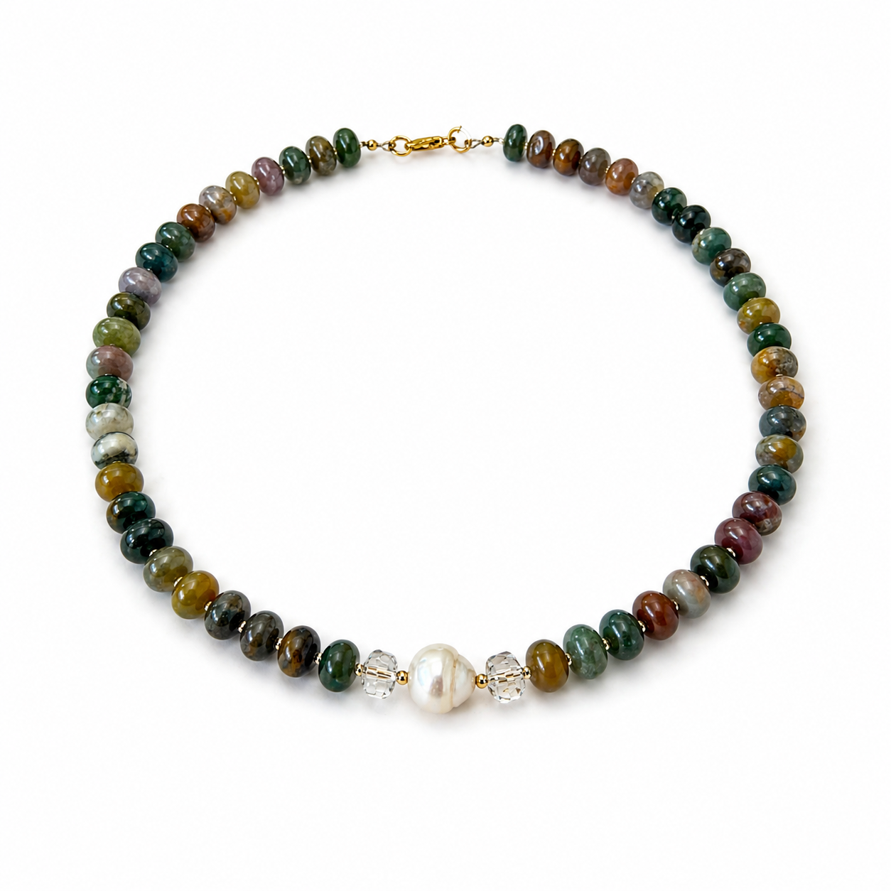 Collar de jasper oceánico, perla cultivada y cristal Miyuki