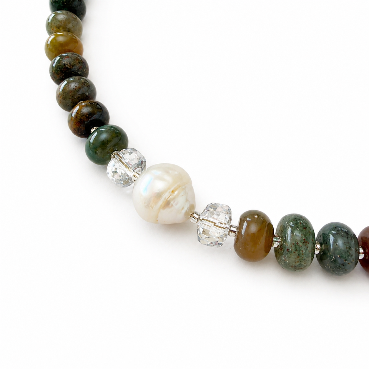 Collar de jasper oceánico, perla cultivada y cristal Miyuki