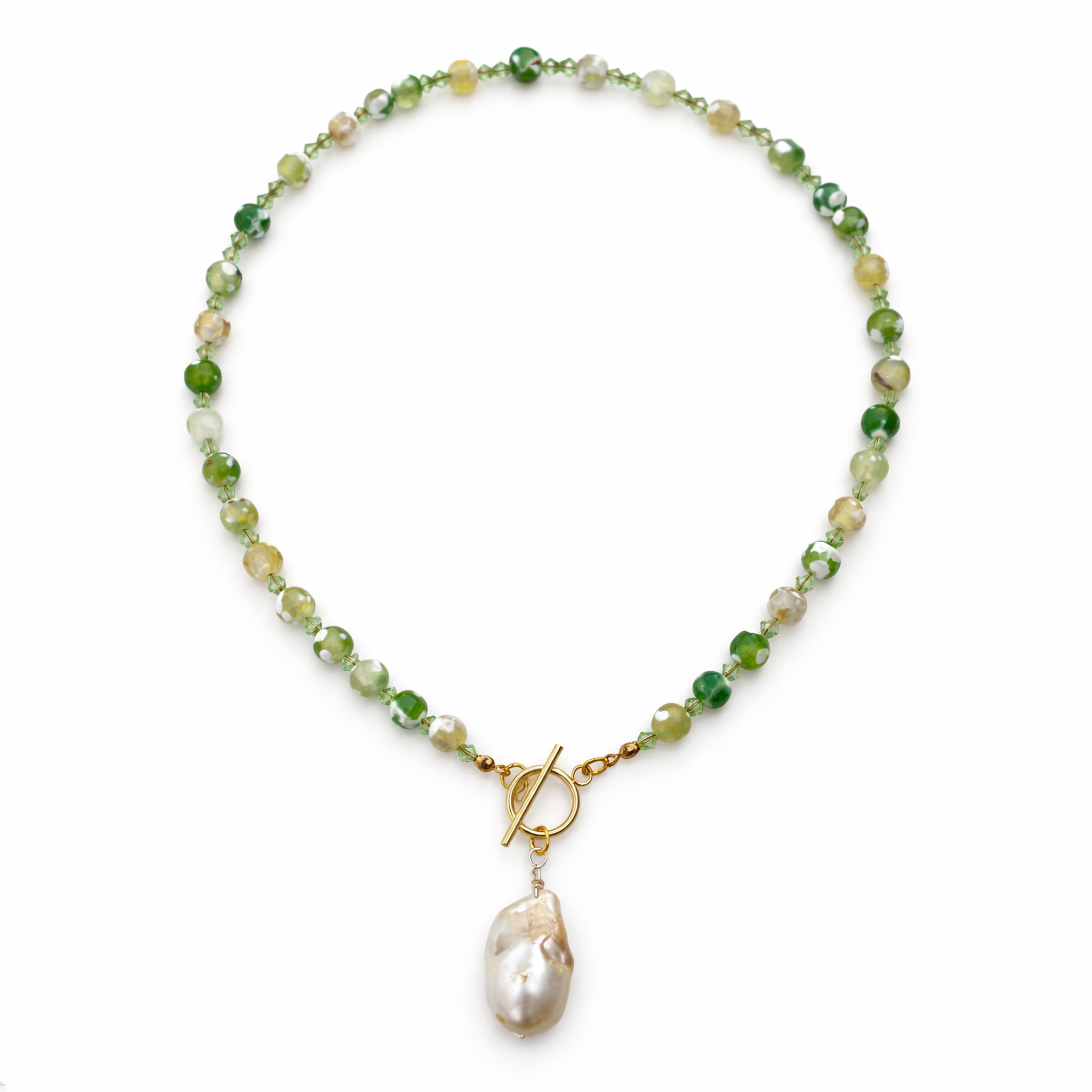 Collar de ágata facetada, perla barroca y cristal Victoria.