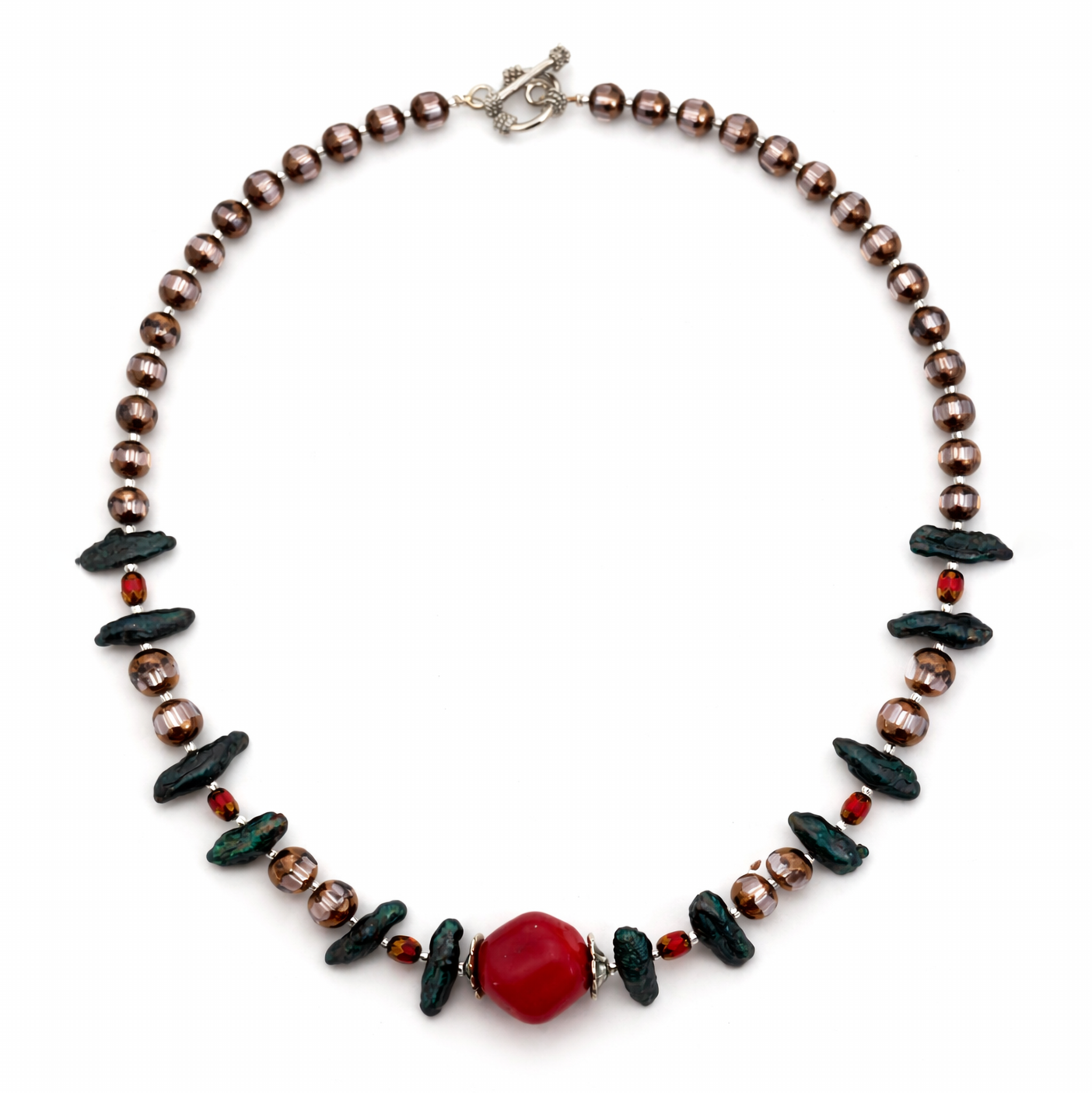 Collar de Perlas Barrocas, Cristal Victoria Violeta y Coral Rojo.