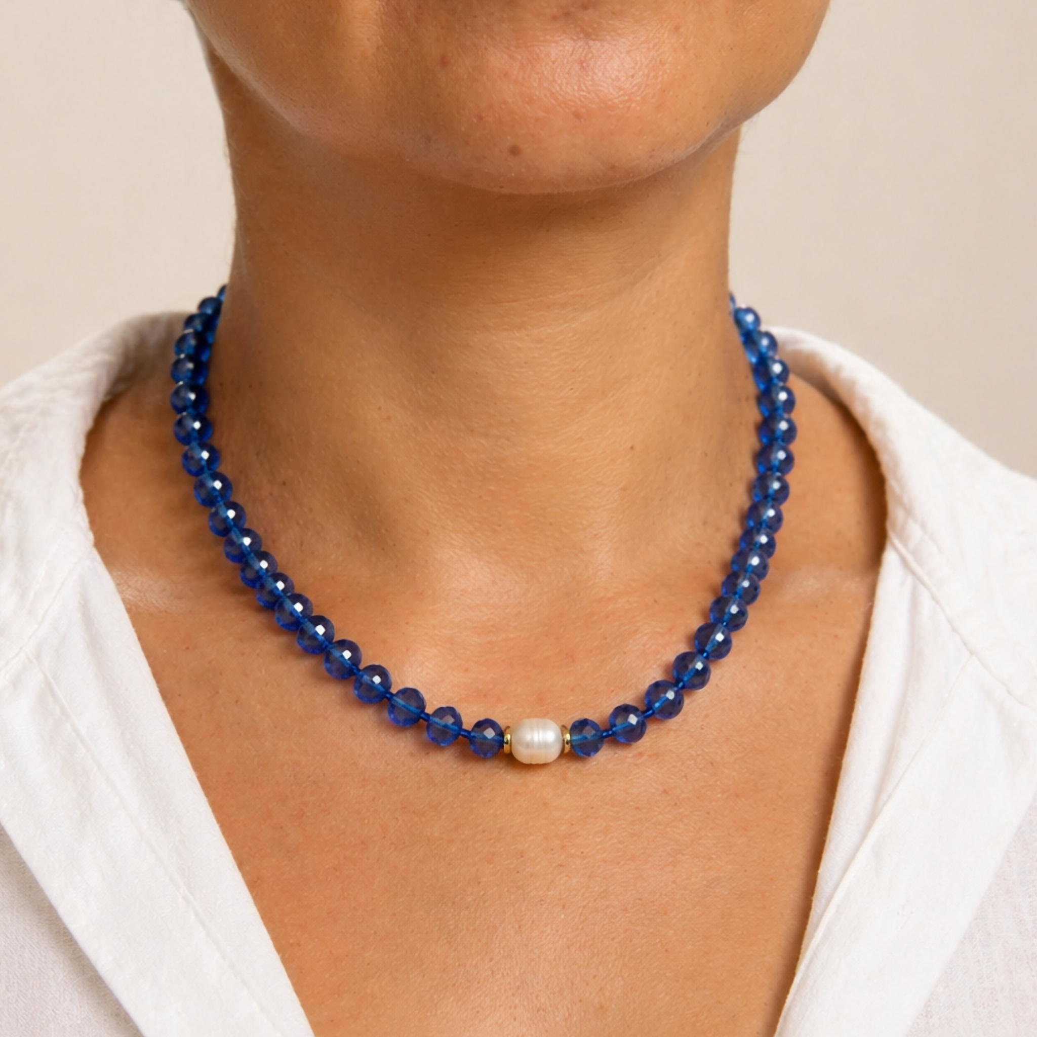 Collar de Cristal Victoria facetado, Perla Cultivada y Cristal Miyuki.