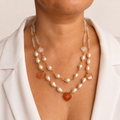 Collar de Perla Cultivada, Ágata Cornalina y Cristal Victoria Transparente