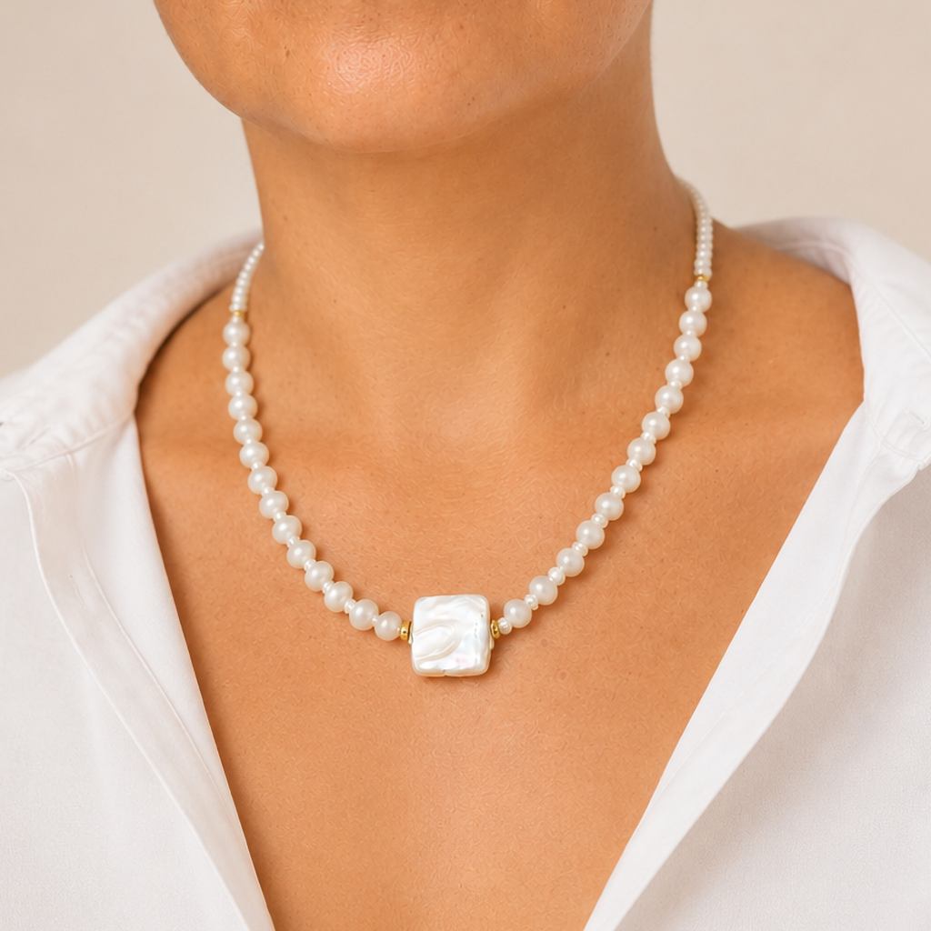 Collar de Ágata, Perla Mallorca y Concha Madre Perla