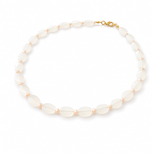 Collar de Cristal de Murano Blanco con Cristal Victoria Palo de Rosa