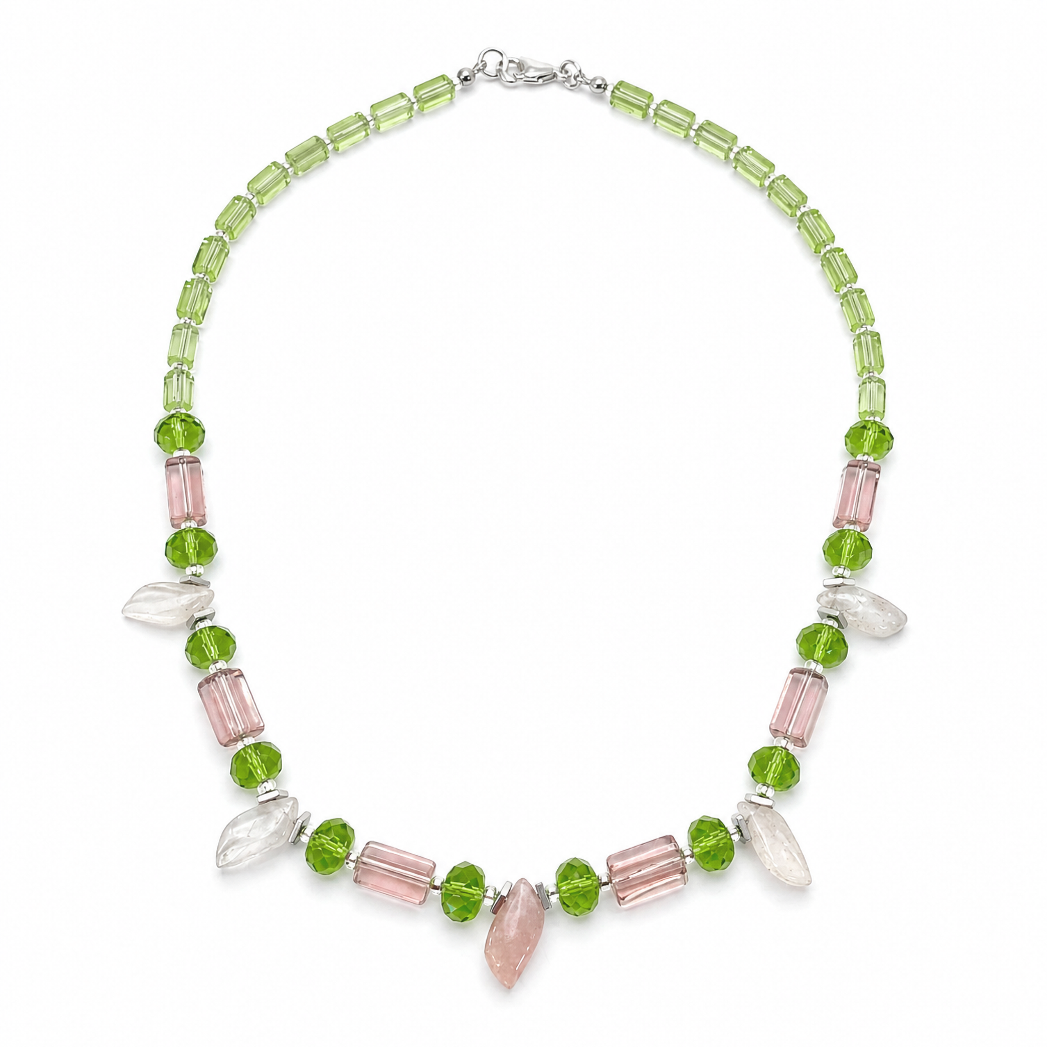 Collar de Cuarzo Rosa, Cristal Victoria y cristales Miyuki