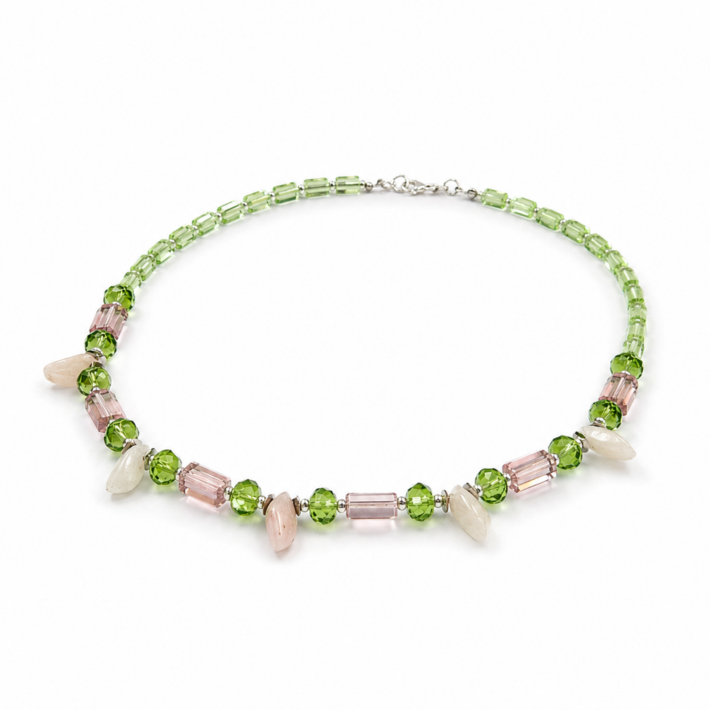Collar de Cuarzo Rosa, Cristal Victoria y cristales Miyuki