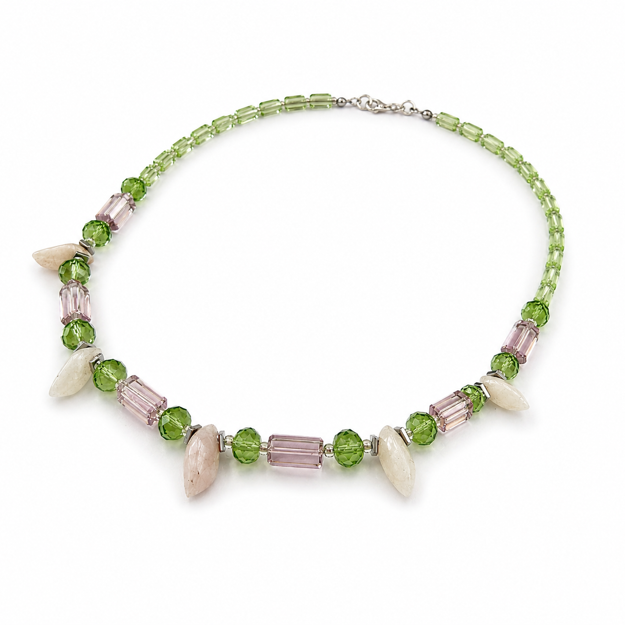 Collar de Cuarzo Rosa, Cristal Victoria y cristales Miyuki