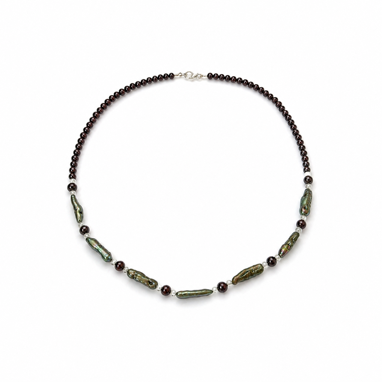 Collar de Granate, Perla Barroca y Jade Facetado