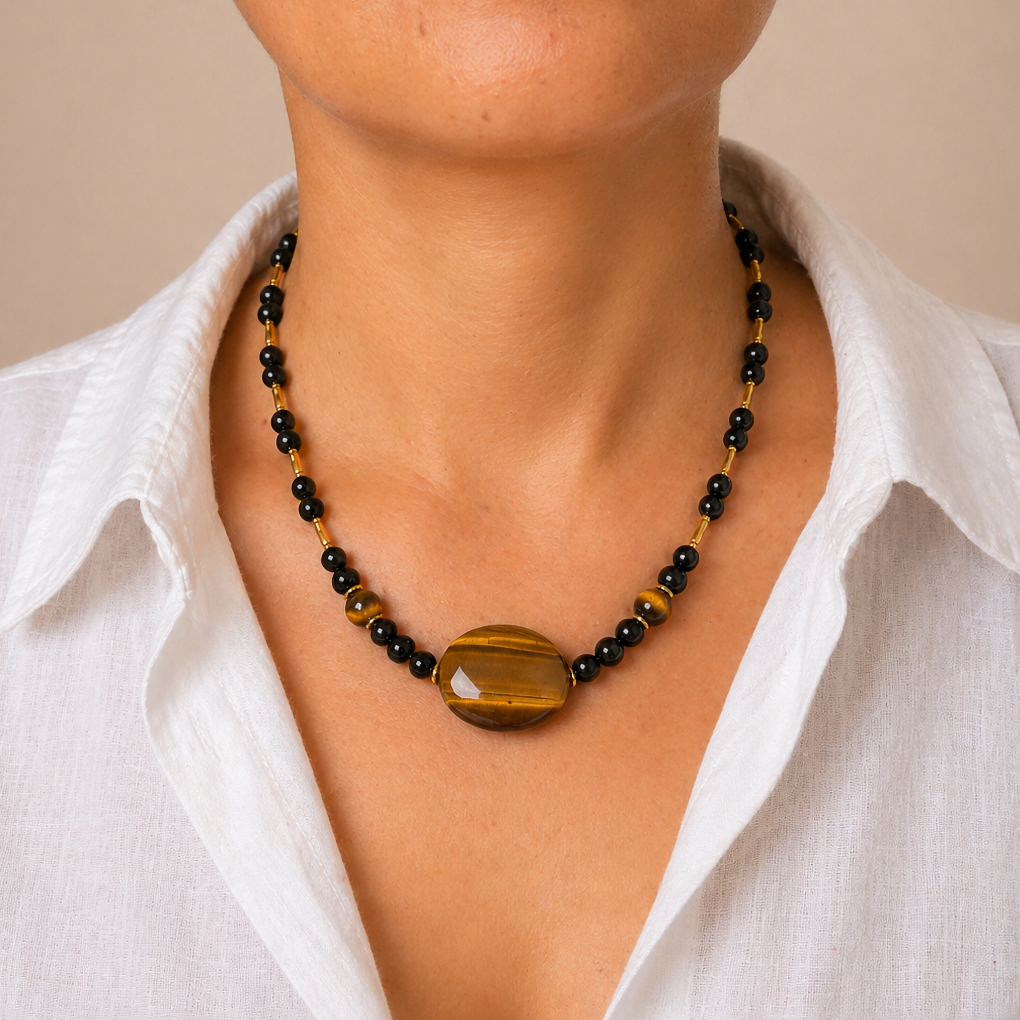 Collar de Ágata y Ojo de Tigre con cristales Miyuki