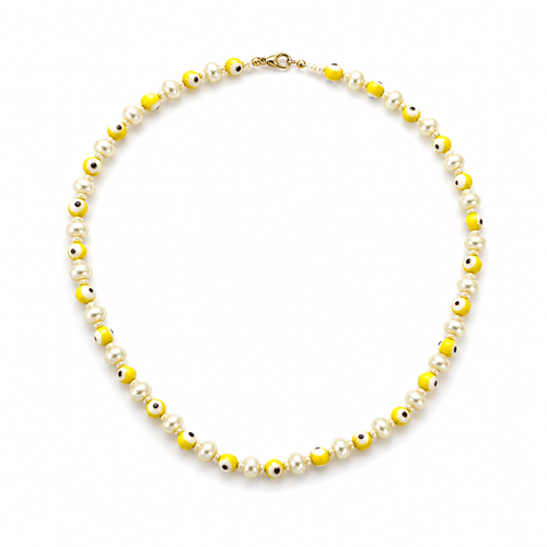 Collar de perla cristal, esferas con ojo turco y cristal Miyuki