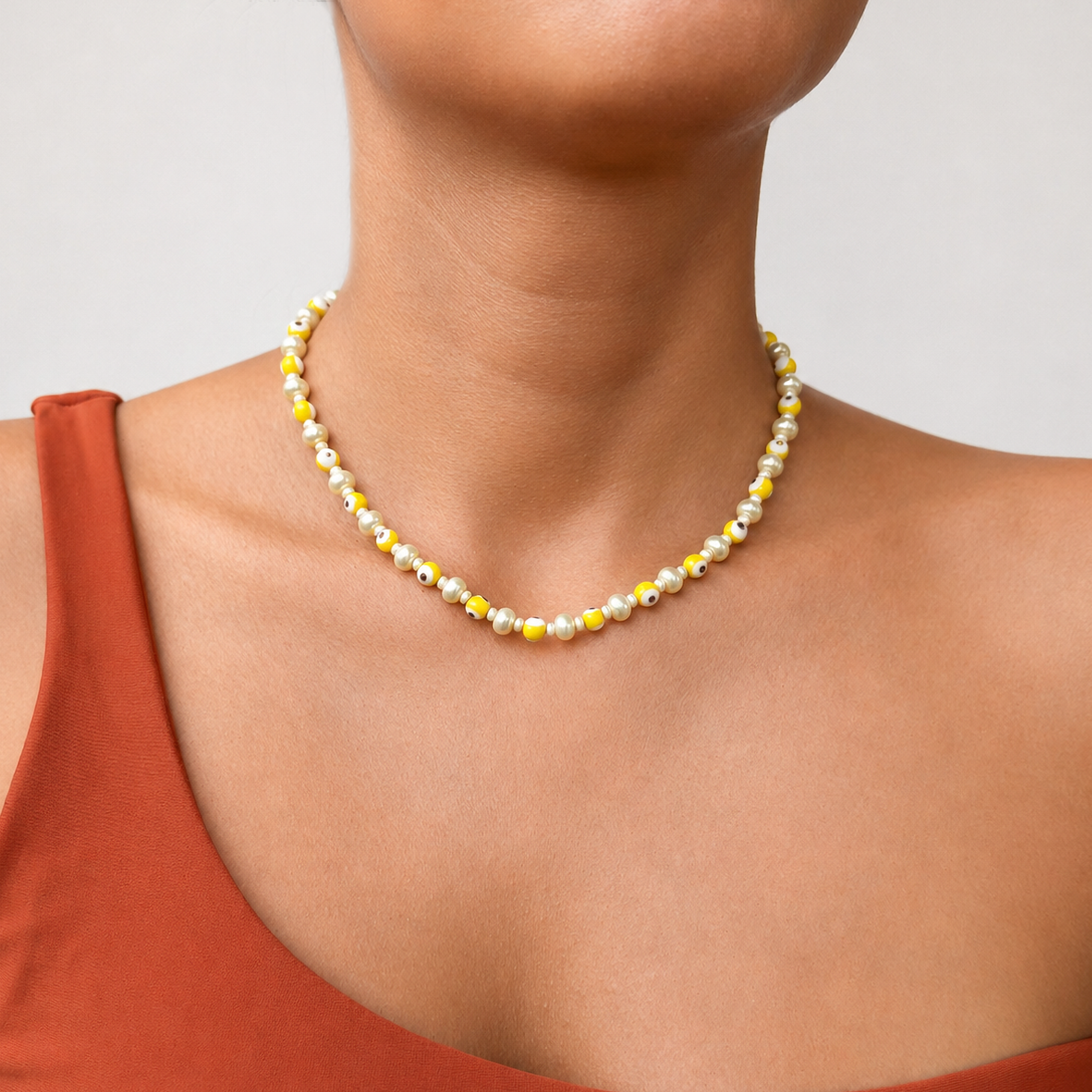 Collar de perla cristal, esferas con ojo turco y cristal Miyuki