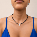 Collar de ágata, perla barroca y hematita